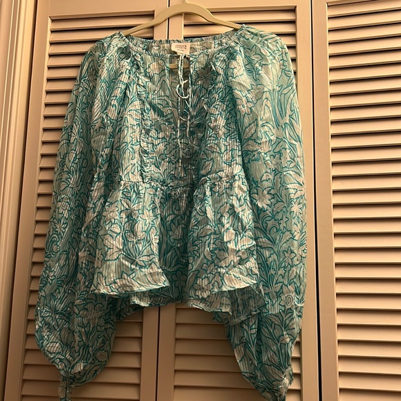 HEMANT & NANDITA Tops - He many and Nadia Turquoise silver cream blouse